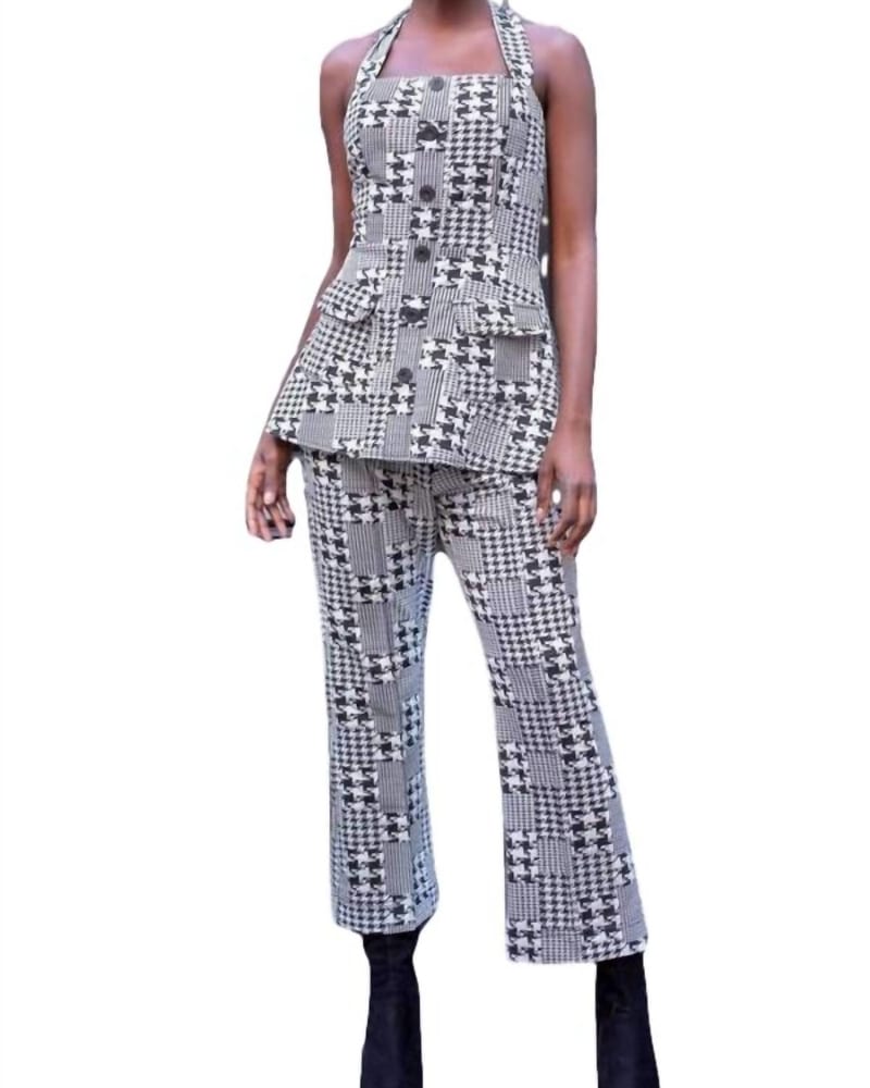 Front of a model wearing a size XL Plaid Pant Set In Black/White in Black/White by EVA FRANCO. | dia_product_style_image_id:359155